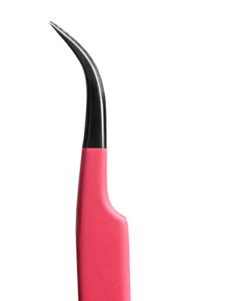 Pęseta różowa zakrzywiona z gumową warstwą